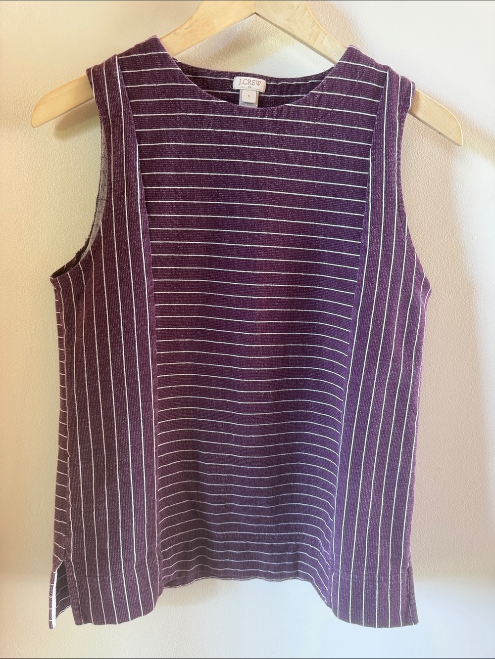J. Crew Plum & White Striped Sleeveless Cotton Tank